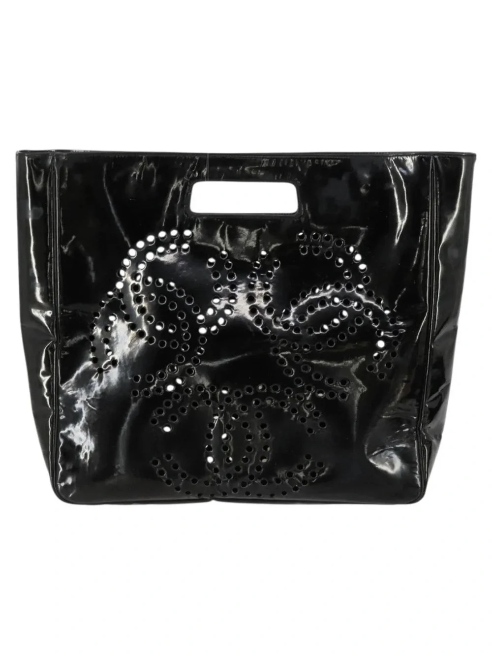 Chanel punching triple Coco handbag enamel black C Tote Bag with Removable Pouch